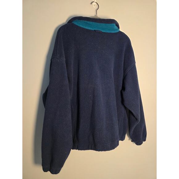 Vintage Womens Large Columbia full-zip Fleece Jacket Navy Blue Teal Collar Warm - Picture 2 of 8
